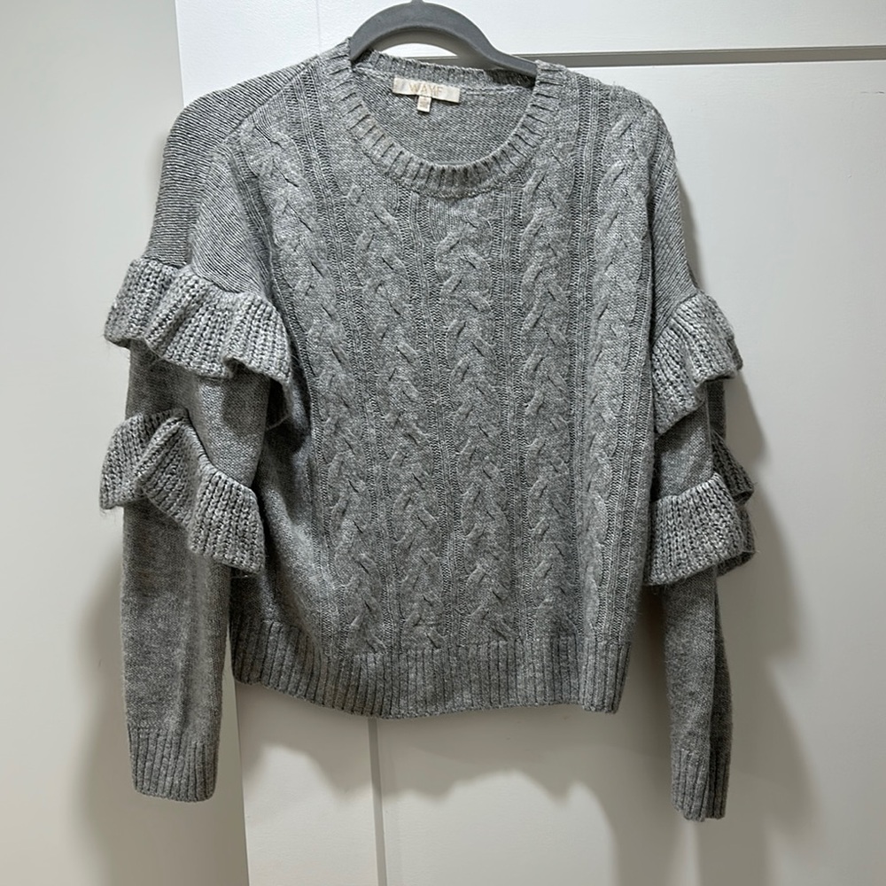 Wayf Light Gray Ruffle Sleeve Sweater - Picture 3 of 4